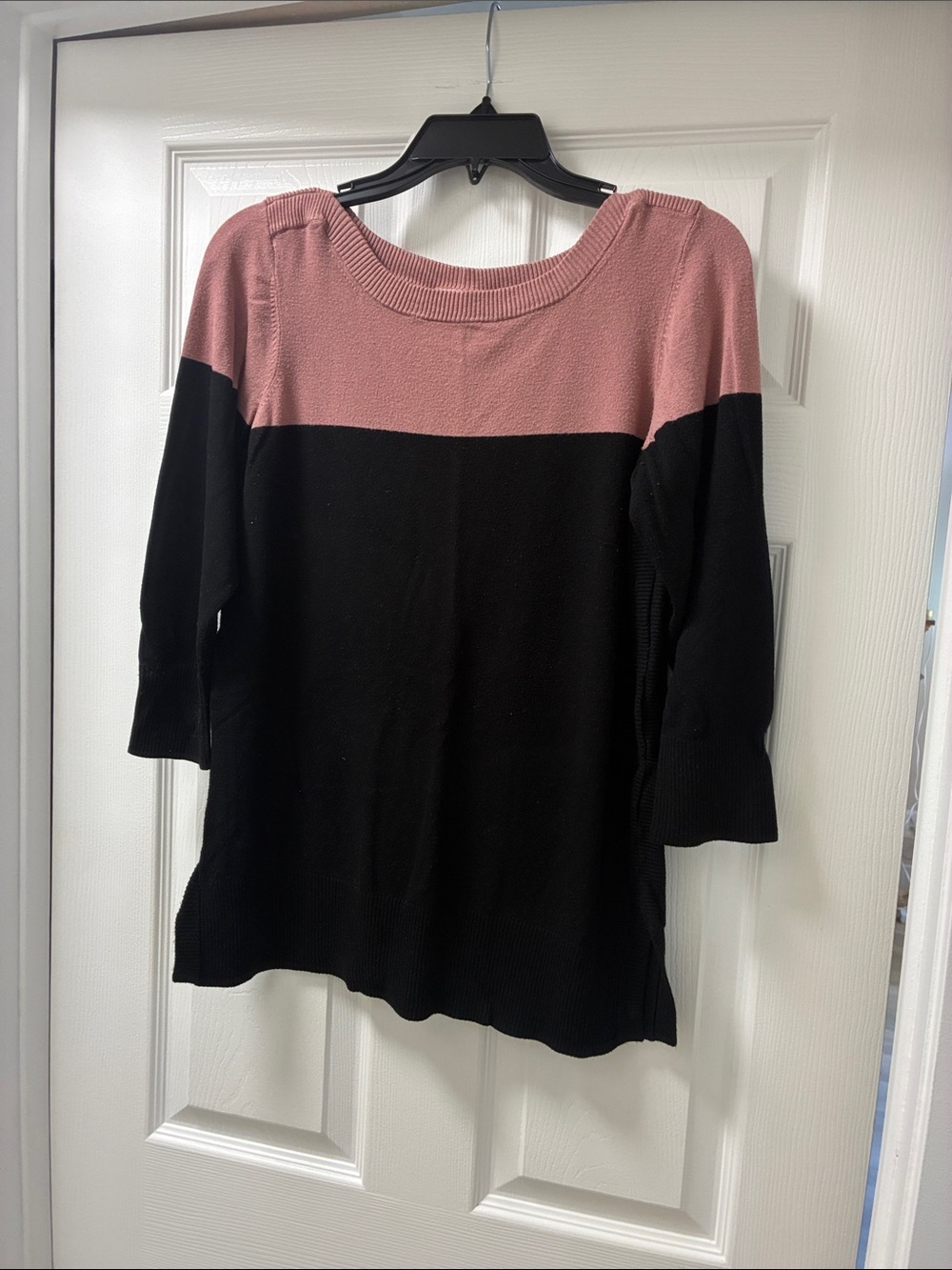 cleo Pink and Black Boatneck Colorblock Sweater